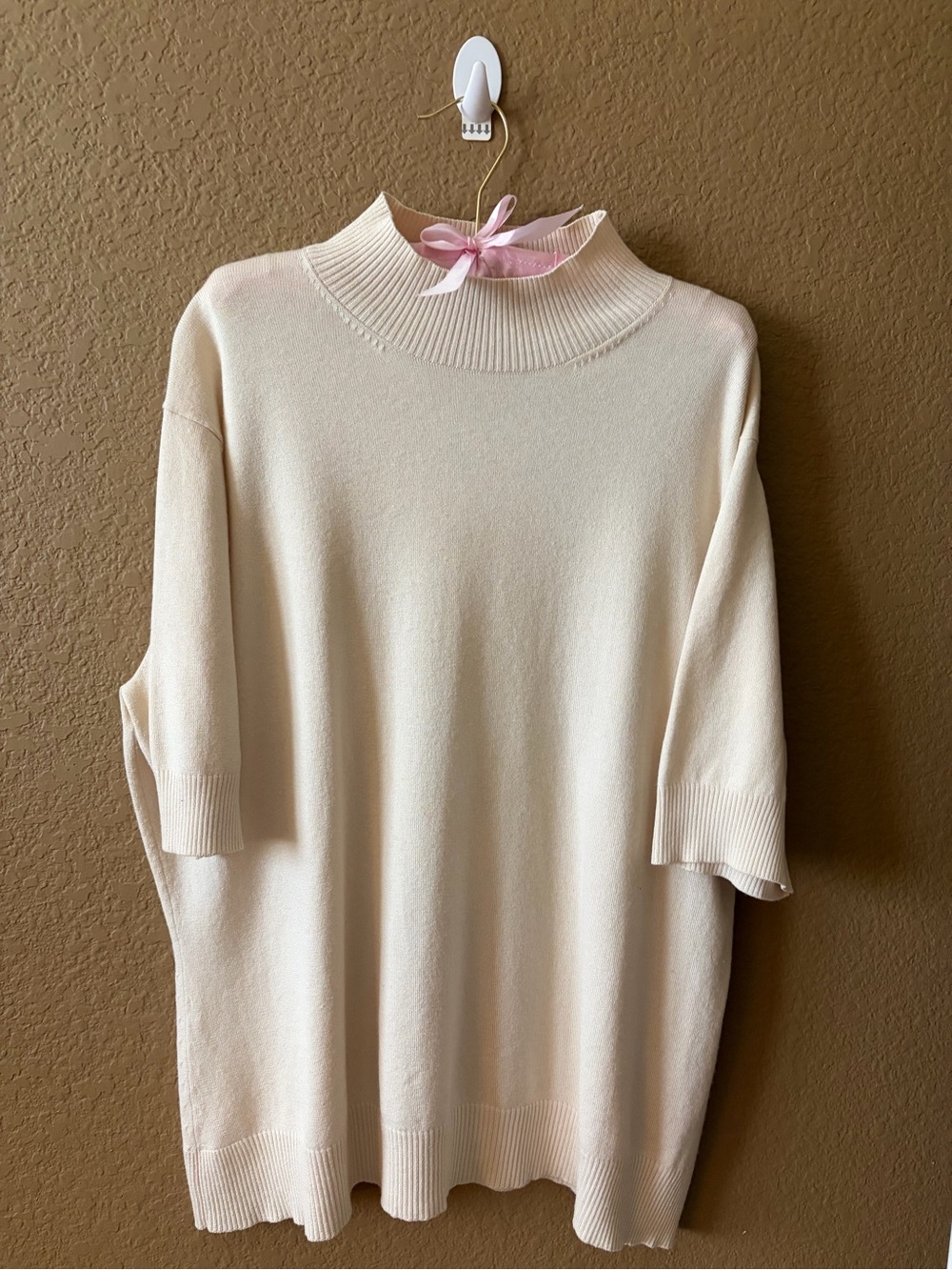Lands' End Cream Cashmere Short Sleeve Sweater